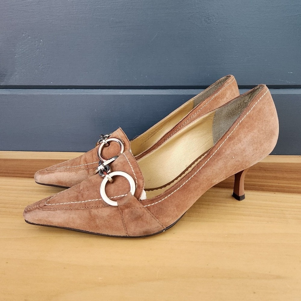 BCBG Tan Suede‎ Pointy Toe Heels